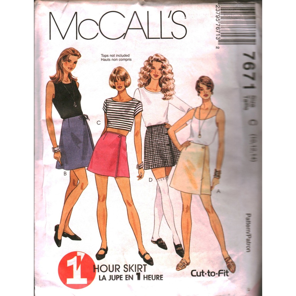 McCalls 7671 Wrap Skirt Pattern A-Line Mini Knee Length Size 10-14 Cut-to-Fit